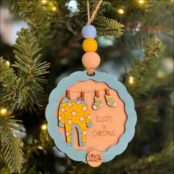 Personalized Wooden Christmas Ornament for Baby’s First Christmas, Handmade and Custom