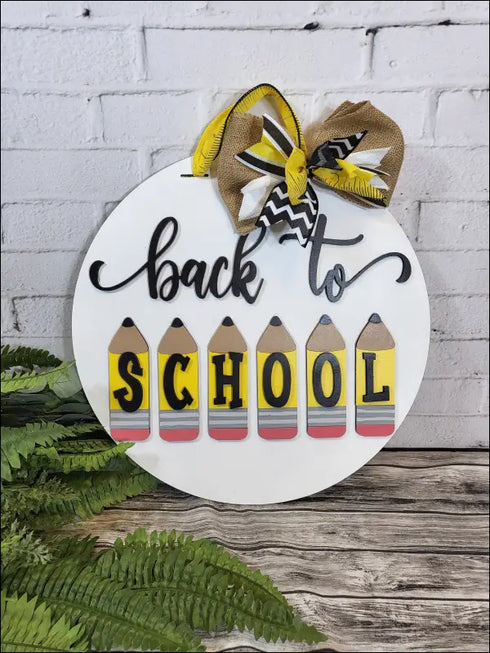 Back to School pencil door hanger with ribbon bow, a custom door sign for classroom decor