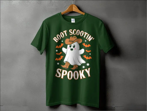 Green Boot Scootin Spooky Ghost with Cowboy Boots Halloween T-Shirt for festive fun