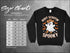 Black sweatshirt featuring Boot Scootin Spooky ghost design and size chart