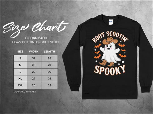 Black long-sleeve shirt featuring Boot Scootin Spooky Ghost with Cowboy Boots Halloween graphic