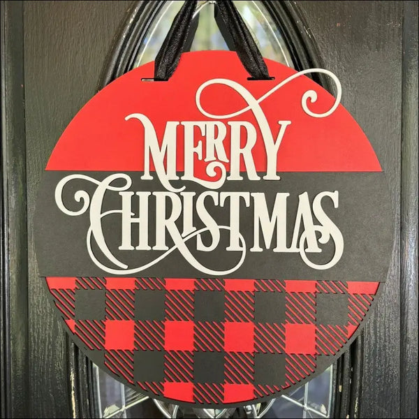 Round Christmas Buffalo Plaid Door Hanger, Hand-Painted Durable Christmas Ornament