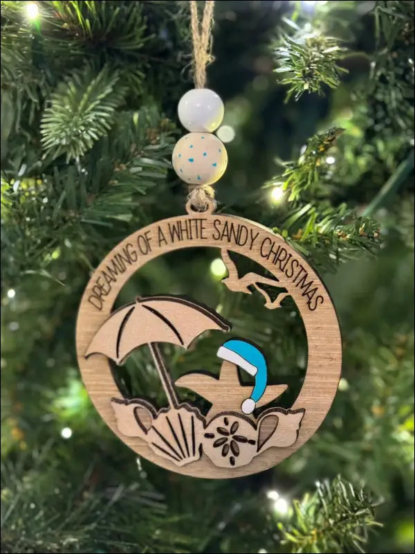 Coastal Christmas Ornament showcasing a Beach-themed design for a White Sandy Christmas