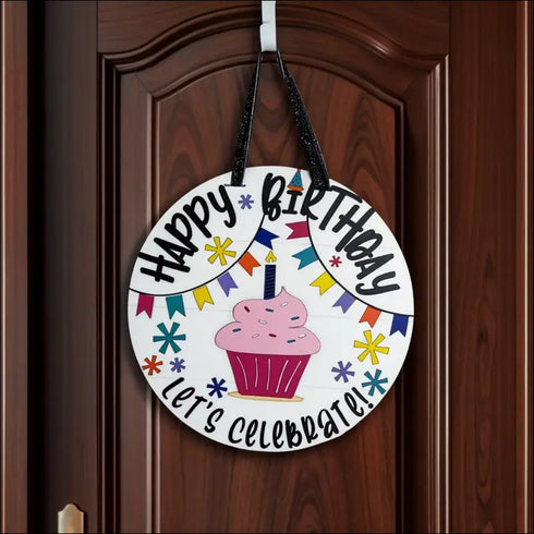 Colorful Wooden Happy Birthday Sign - Hand Painted Door Hanger for Celebrations