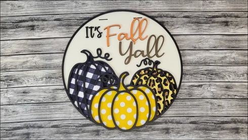Fall Yall Door Hanger featuring a Handpainted Pumpkin Sign for Seasonal Entryway Decor