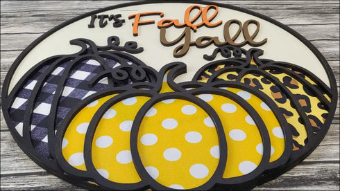 Fall Yall Door Hanger featuring a Handpainted Pumpkin Sign for Seasonal Entryway Decor