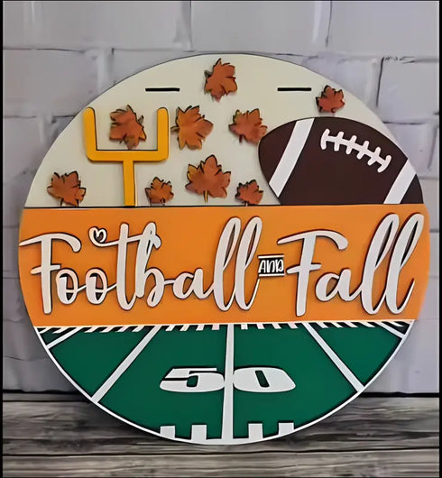Circular Football and Fall Decoration on Customized Wood Door Hanger for Autumn Decor