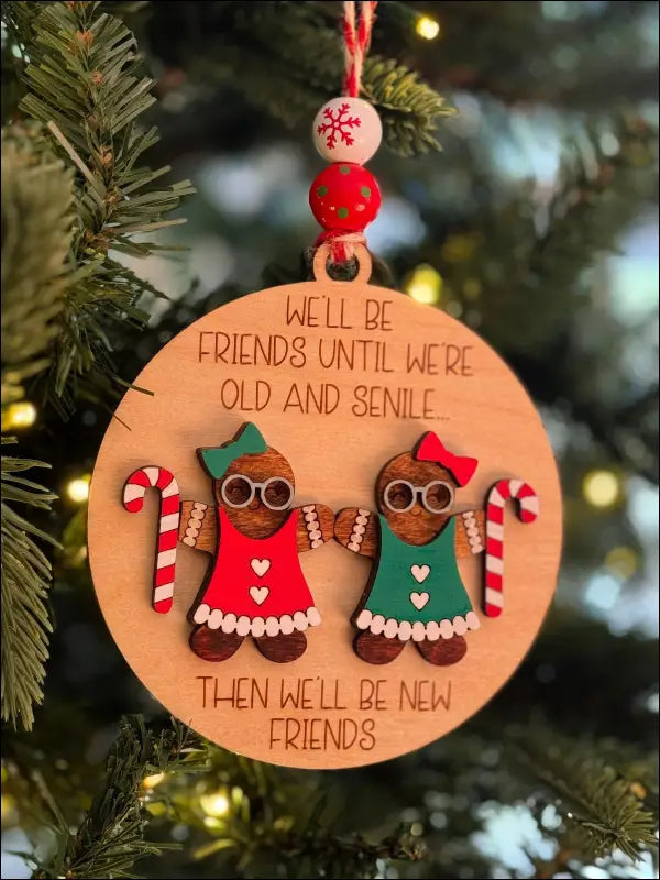 Funny Gingerbread Christmas Ornament featuring a Personalized Wooden Design for Friends