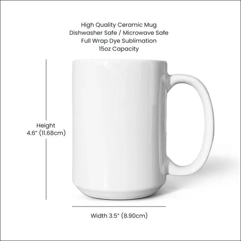 White ceramic Funny Mom Mug with dimensions for Mother’s Day gift