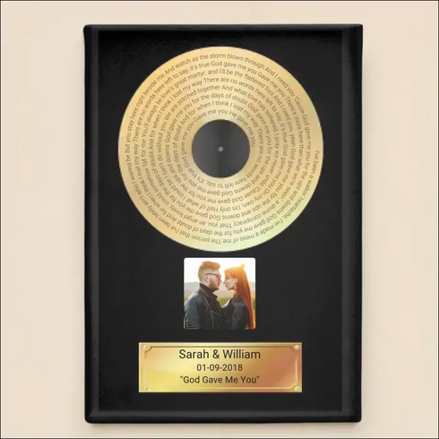 Gold Record Canvas Print for Couples with Sarah & William Plaque