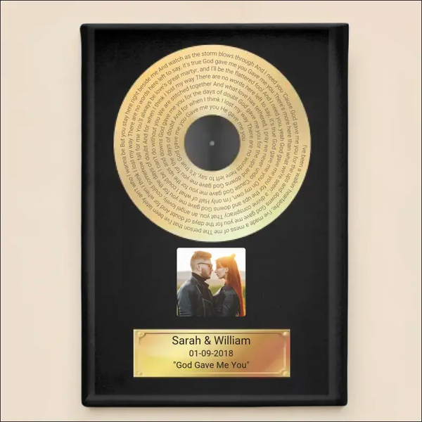 Gold Record Canvas Print for Couples with Sarah & William Plaque