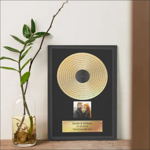 Gold Record Canvas For Couples: Black-Frame Plaque with Engraved Lyrics