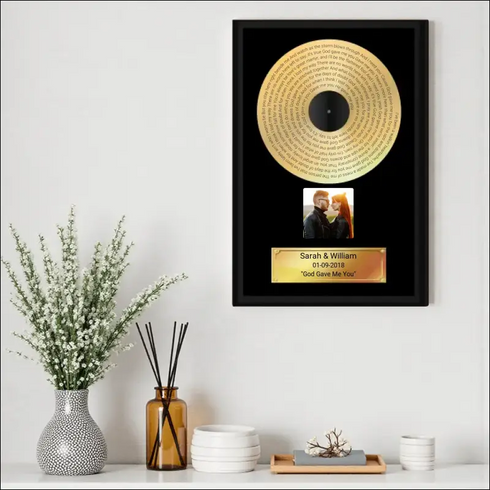 Gold Record Canvas Print for Couples with Engraved Lyrics