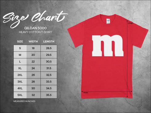 Red t-shirt with white M for Group Halloween T-Shirts candy character theme for teachers nurses