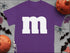 Purple t-shirt with white M for Group Halloween T-Shirts candy character theme for teachers nurses