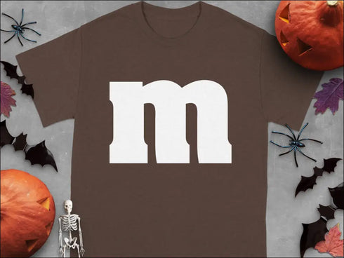 Brown t-shirt with white M in Group Halloween T-Shirts candy character theme for teachers nurses