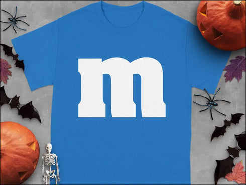 Blue T-shirt with white M for Group Halloween T-Shirts Candy Character Theme