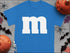 Blue T-shirt with white M for Group Halloween T-Shirts Candy Character Theme