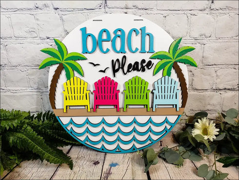 Colorful hand painted beach theme door hanger sign for tropical summer decor