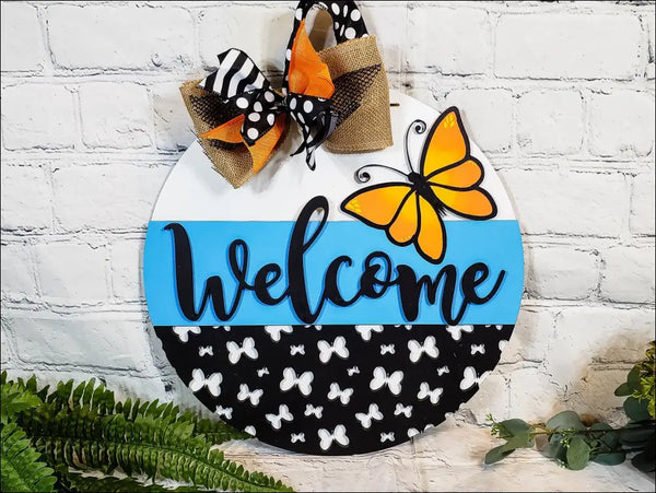 Hand-Painted Butterfly Welcome Door Hanger Sign for Rustic Home Decor by Southern Sass Custom