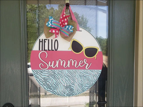 Hand painted door hanger with Hello Summer design for delightful summer home decor
