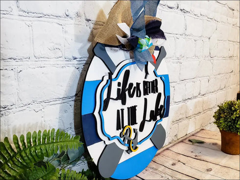 Hand painted lake life door hanger for rustic nautical outdoor decor and welcome sign