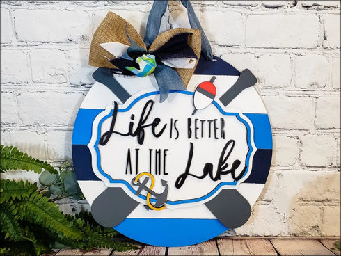 Hand painted lake life door hanger, a rustic nautical welcome sign for outdoor decor
