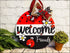 Hand painted door hanger with ladybug and daisy design for welcoming friends
