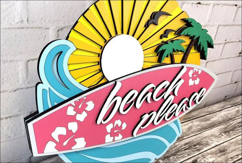 Hand painted beach house coastal wall art with vibrant surfboard design decoration