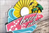 Hand painted beach house coastal wall art with vibrant surfboard design decoration