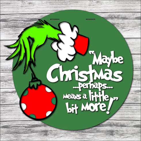 Hand painted wooden sign featuring Grinch-themed Christmas decoration for holiday decor