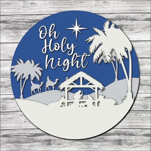 Hand painted wooden sign featuring a Nativity scene for a holy night Christmas decor
