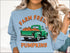 Light blue Hand-Picked Farm Fresh Pumpkins sweatshirt with green truck and pumpkins