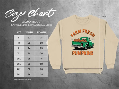Beige sweatshirt featuring a truck and hand-picked farm fresh pumpkins for cozy fall style