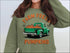 Olive green sweatshirt featuring a vintage truck and hand-picked farm fresh pumpkins design