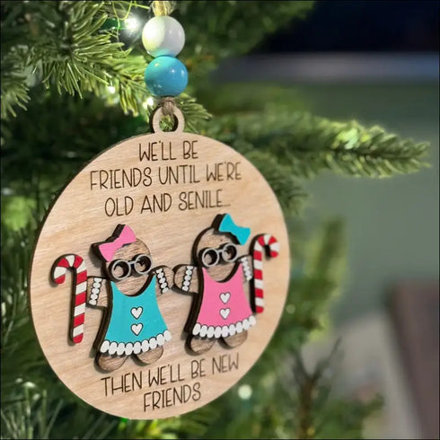 Handmade Gingerbread Friends Ornament, a custom wooden friendship gift for Christmas decor