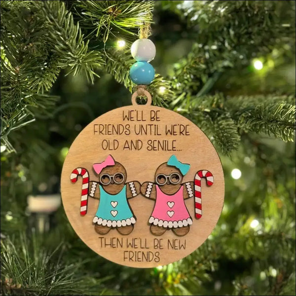 Handmade Gingerbread Friends Ornament for Christmas tree decor and custom wooden friendship gift