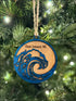 Handmade Personalized Wooden Coastal Christmas Ornament with Blue Wave Design