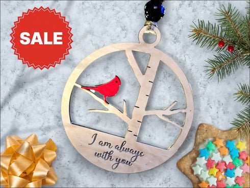 Handmade wooden red cardinal memorial ornament for Christmas tree decoration