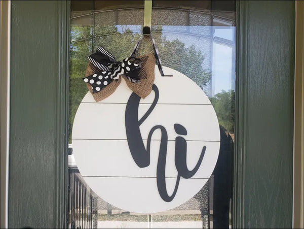 Round Welcome Door Hanger with Bow, a charming handpainted door decor accent