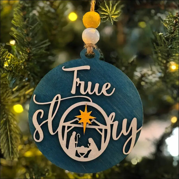 Handmade Wooden Christmas Ornament featuring a Nativity Scene by True Story Design