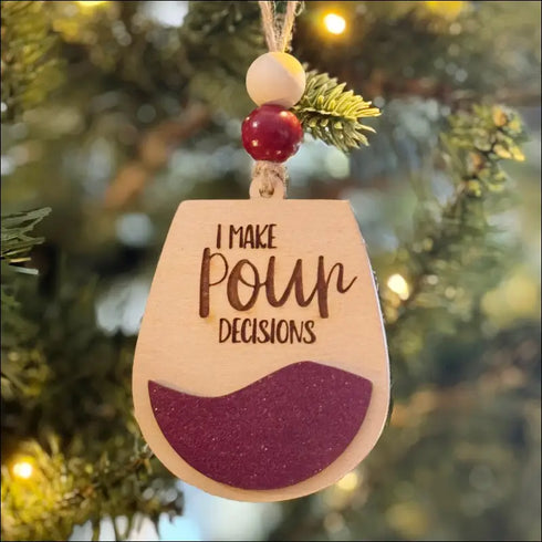Handmade wooden Christmas ornament wine glass with beads for personalized holiday decor