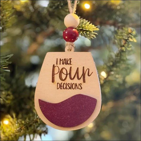 Handmade wooden Christmas ornament wine glass with beads for personalized holiday decor