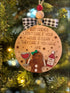 Handmade wooden Christmas ornament featuring gingerbread man, wine glass, and bottle