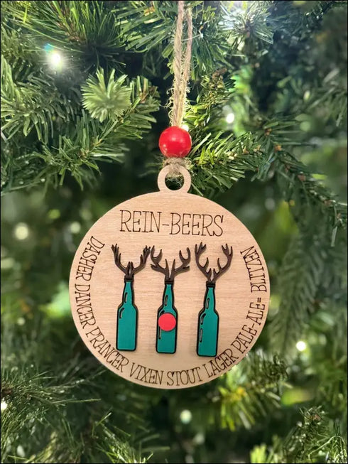 Handmade Wooden Reindeer Ornament for Beer Lovers - Funny Christmas Tree Decor