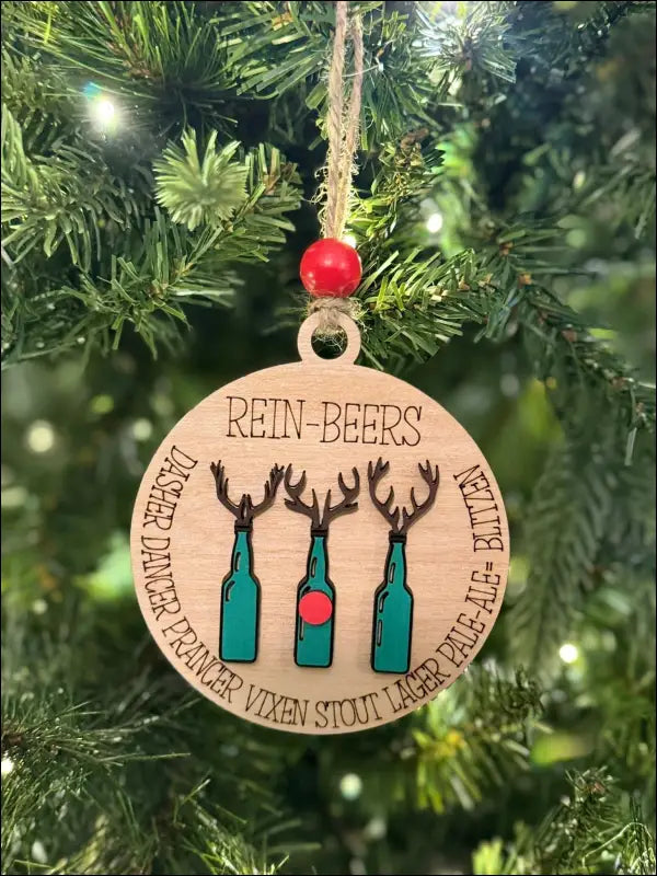 Handmade Wooden Reindeer Ornament for Beer Lovers - Funny Christmas Tree Decor