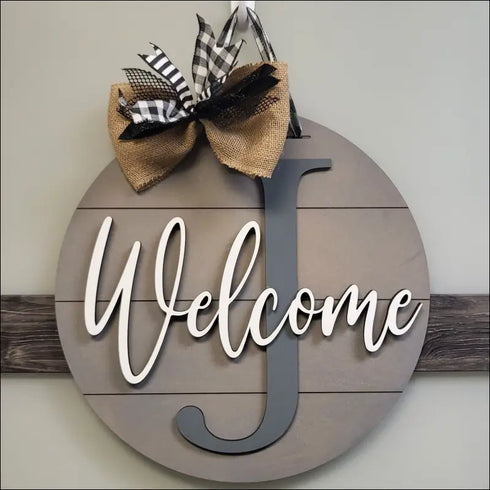 Handmade Wooden Welcome Sign with Bow, Rustic Round Door Hanger for Porch Decor