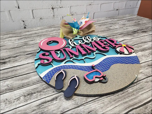Handpainted Beach Themed Door Sign for Summer Wreath and Tropical Welcome Decor