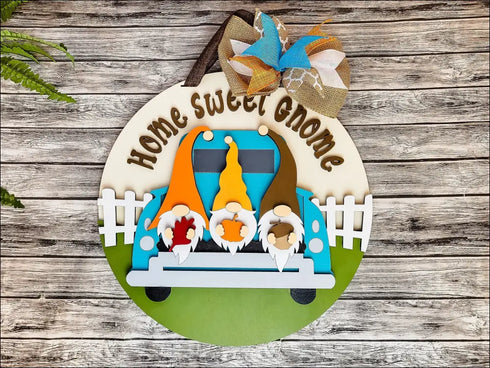 Handpainted Gnome Door Hanger for Rustic Home Decor and Housewarming Gift