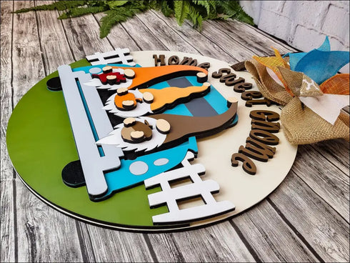 Handpainted Gnome Door Hanger for Rustic Home Decor and Housewarming Gift